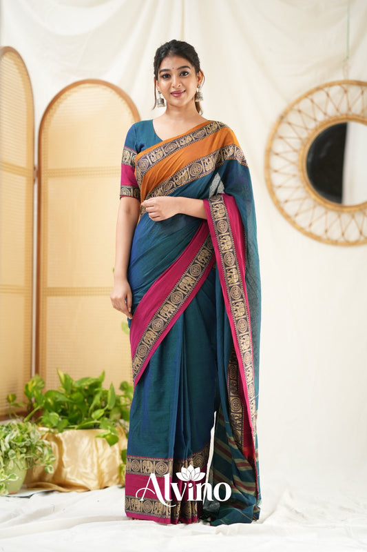 Teal Handloom Narayanpet Cotton Saree