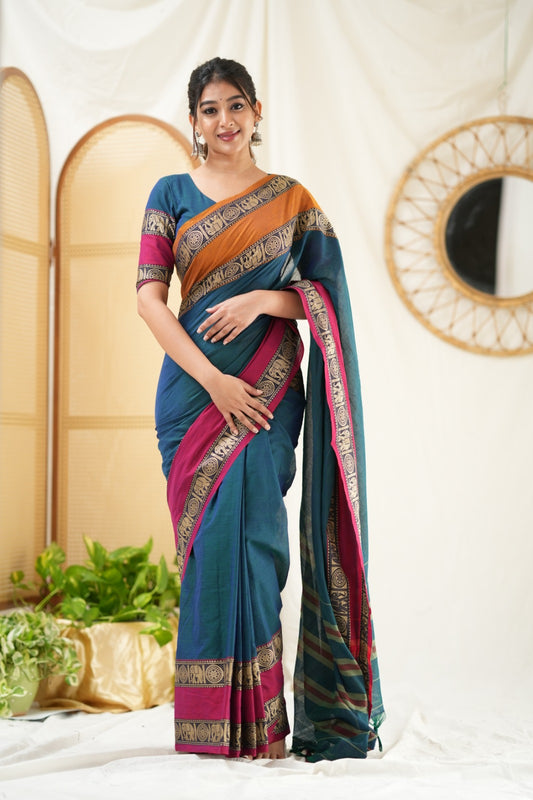 Teal Narayanpet Cotton Saree