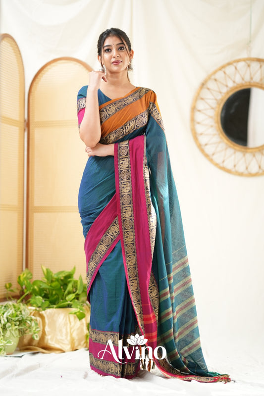 Teal Narayanpet Cotton Saree