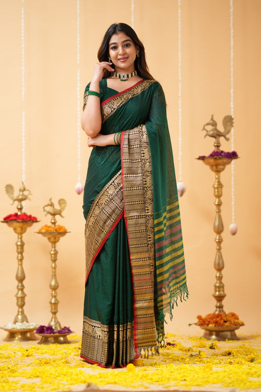 Dark Green  Narayanpet Cotton Saree