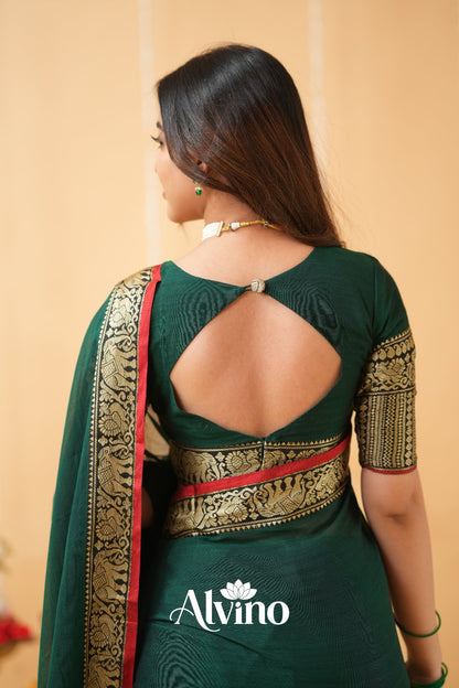 Dark Green Handloom  Narayanpet Cotton Saree