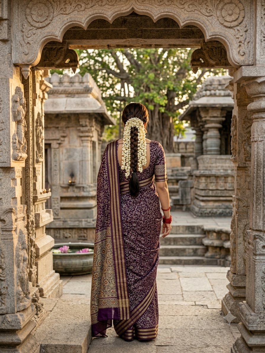 Classic Primium  Grorgette Golden Broder Magenta Saree