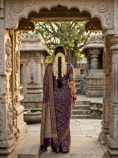 Classic Primium  Grorgette Golden Broder Magenta Saree
