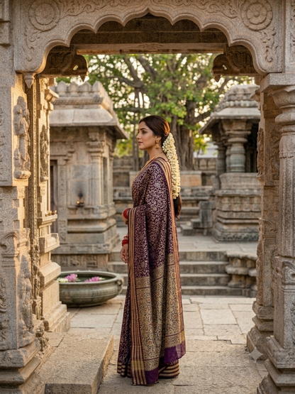 Classic Primium  Grorgette Golden Broder Magenta Saree