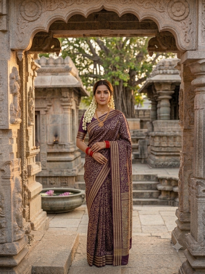 Classic Primium  Grorgette Golden Broder Magenta Saree