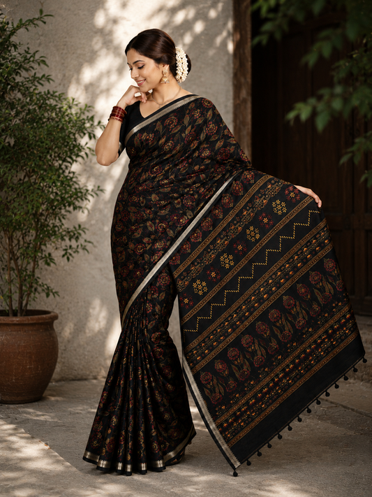 Soft Tissue Cotton Saree With All-Over Flower Print