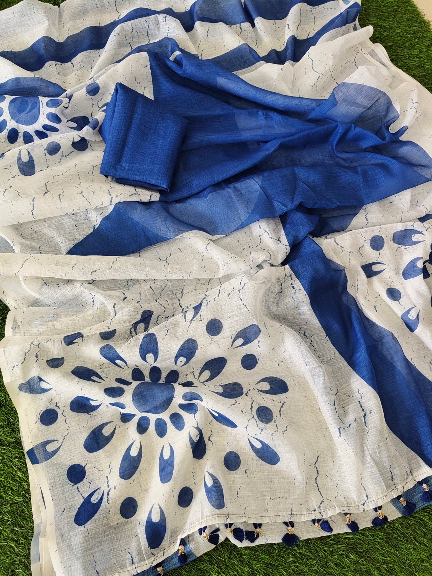 Blue Linen Cotton Traditional Saree