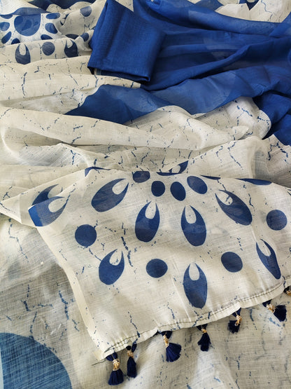 Blue Linen Cotton Traditional Saree