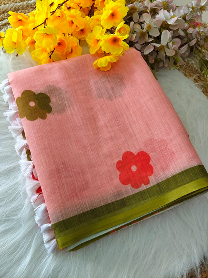 Pink Daily Wear Cotton Linen Saree