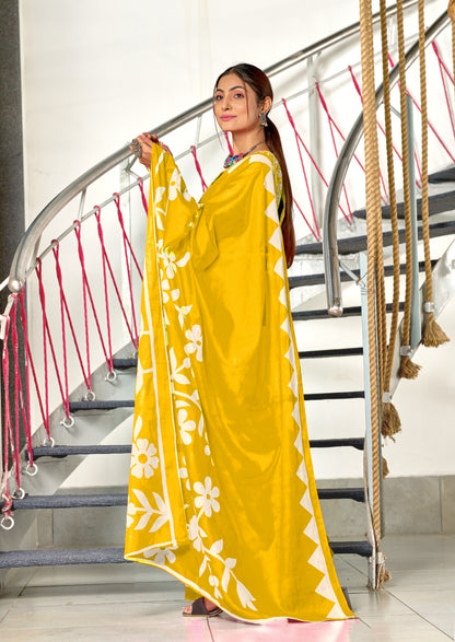 Flora MUSTARD YELLOW Pure MulMul Cotton Saree