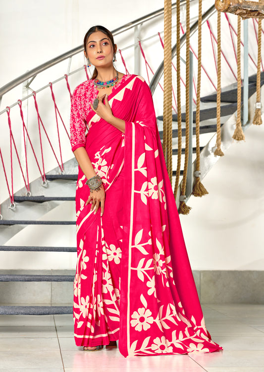 Flora MUSTARD PINK Pure MulMul Cotton Saree