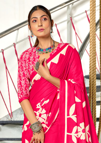 Flora MUSTARD PINK Pure MulMul Cotton Saree