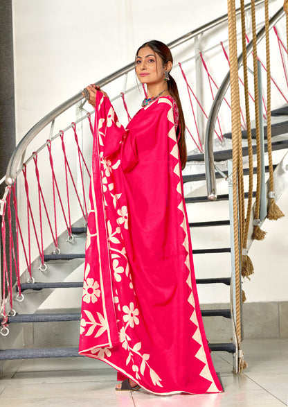 Flora MUSTARD PINK Pure MulMul Cotton Saree