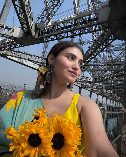 Sunflower Bloom Linen Cotton Saree