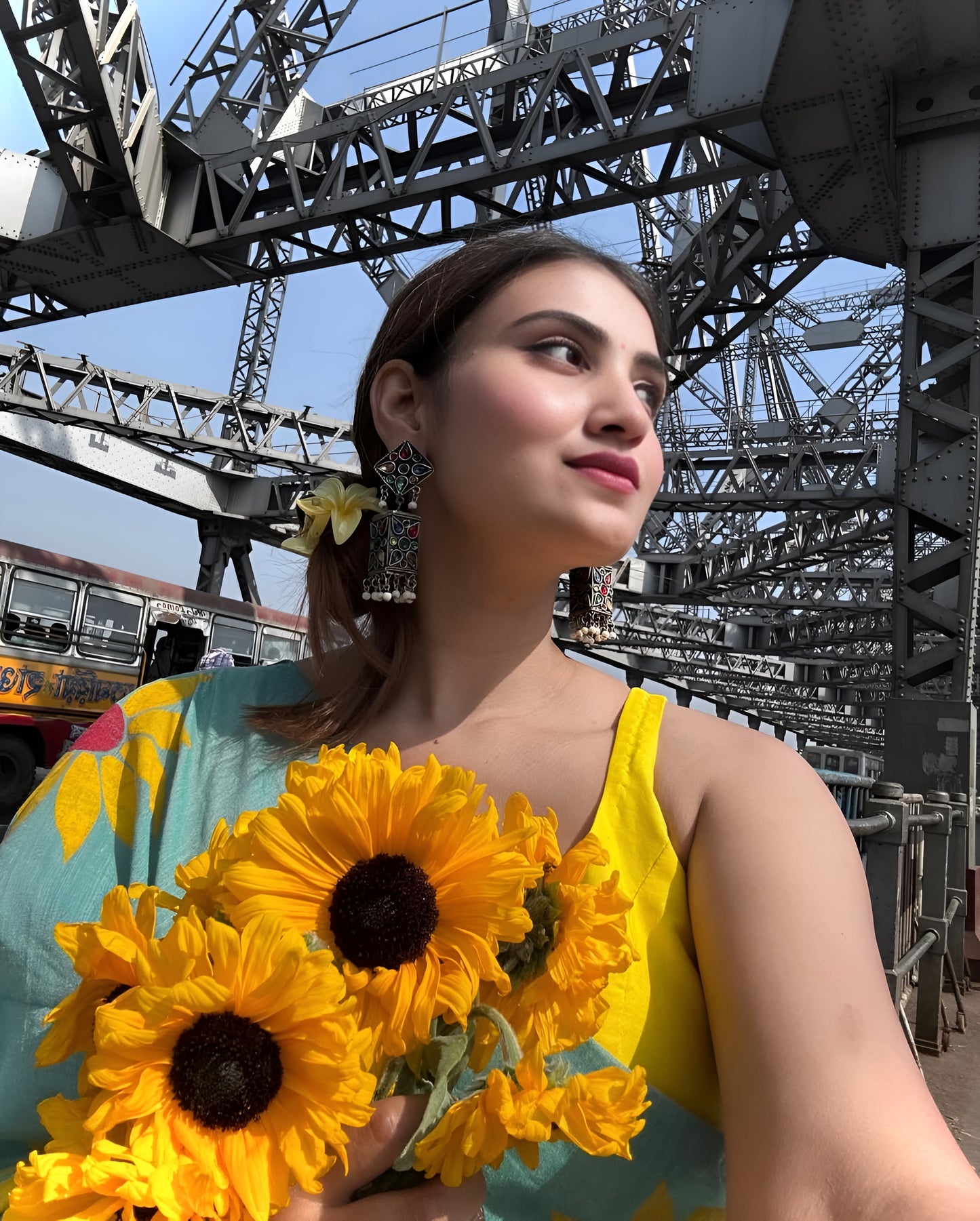 Sunflower Bloom Linen Cotton Saree