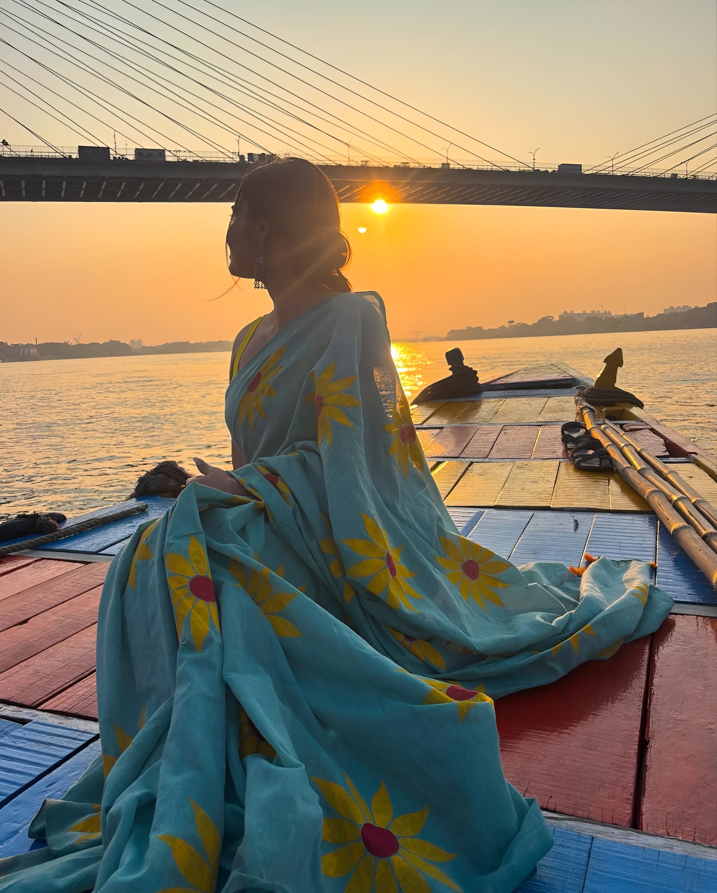 Sunflower Bloom Linen Cotton Saree