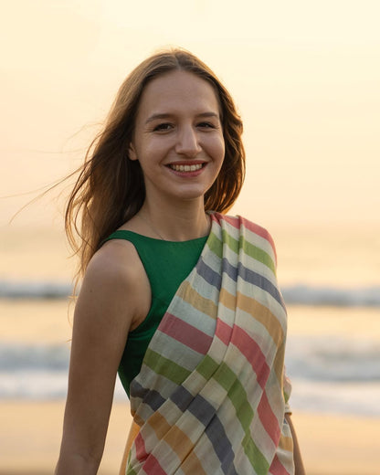 Striped Linen Printed Saree