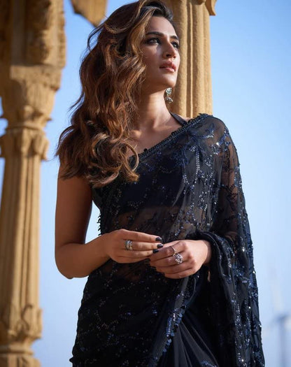 Black Georgette Sequnce Work Saree With Art Silk With Blouse