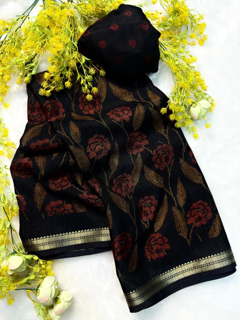 Soft Tissue Silk Saree With All-Over Flower Print