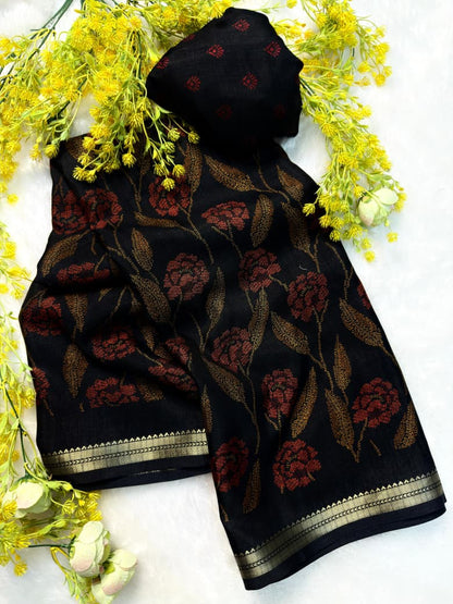 Soft Tissue Silk Saree With All-Over Flower Print