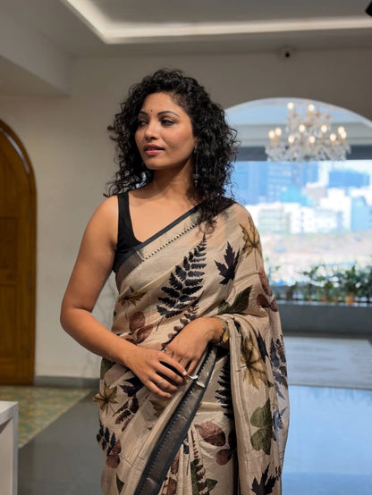 Premum Look Soft Linen Cotton Saree With Silver Broder