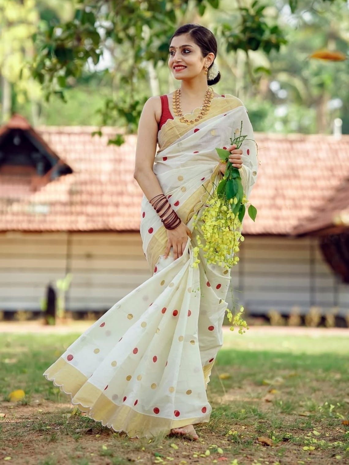 Gold Big Jari Broder Linen Cotton Saree