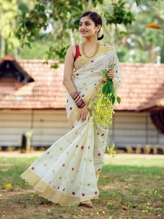 Gold Big Jari Broder Linen Cotton Saree