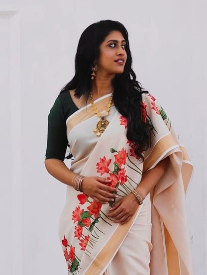 Gold Broder Linen Cotton Saree
