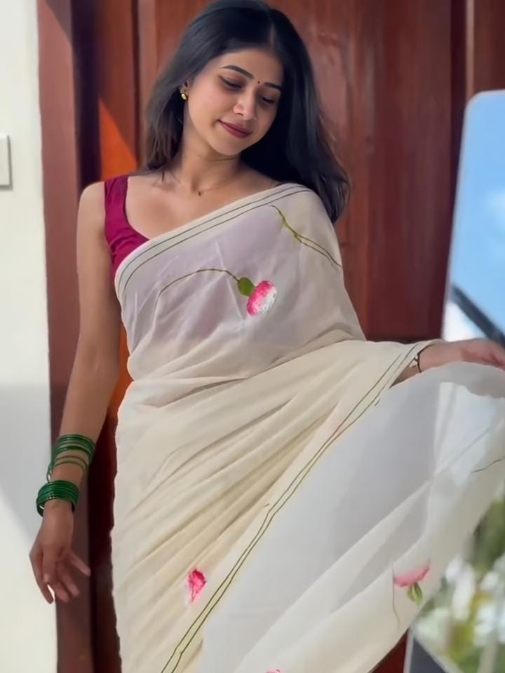 Soft Linen cotton Saree With Design Pallu