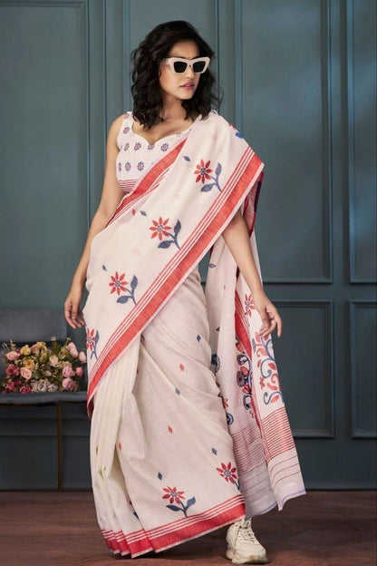 Folwer Print Linen Cotton Saree