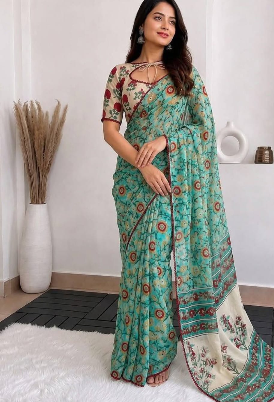 Mul Cotton Floral Print Saree