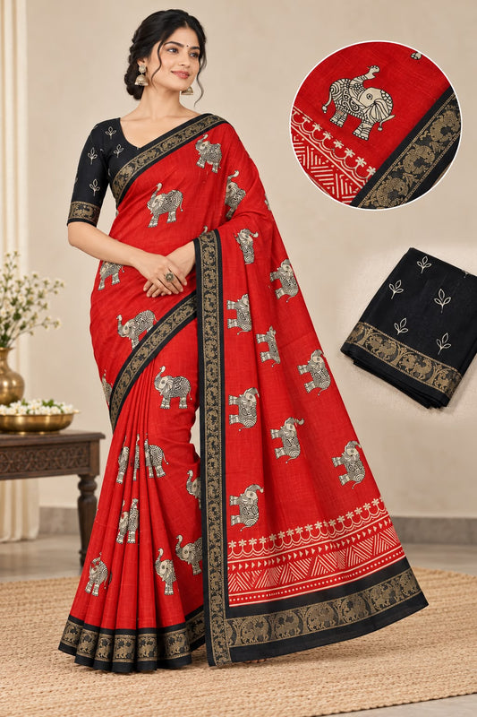 Red Ajrakh Handblock Saree | Heritage Meets Elegance