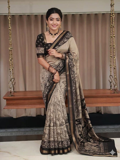 Ajrakh Design Black Colour With Zari Broder Saree