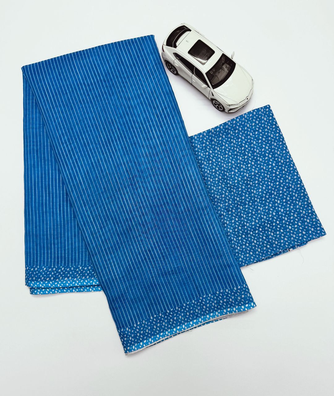 Neavy Blue Cotton Linen Striped Saree For Women