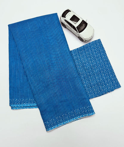 Neavy Blue Cotton Linen Striped Saree For Women