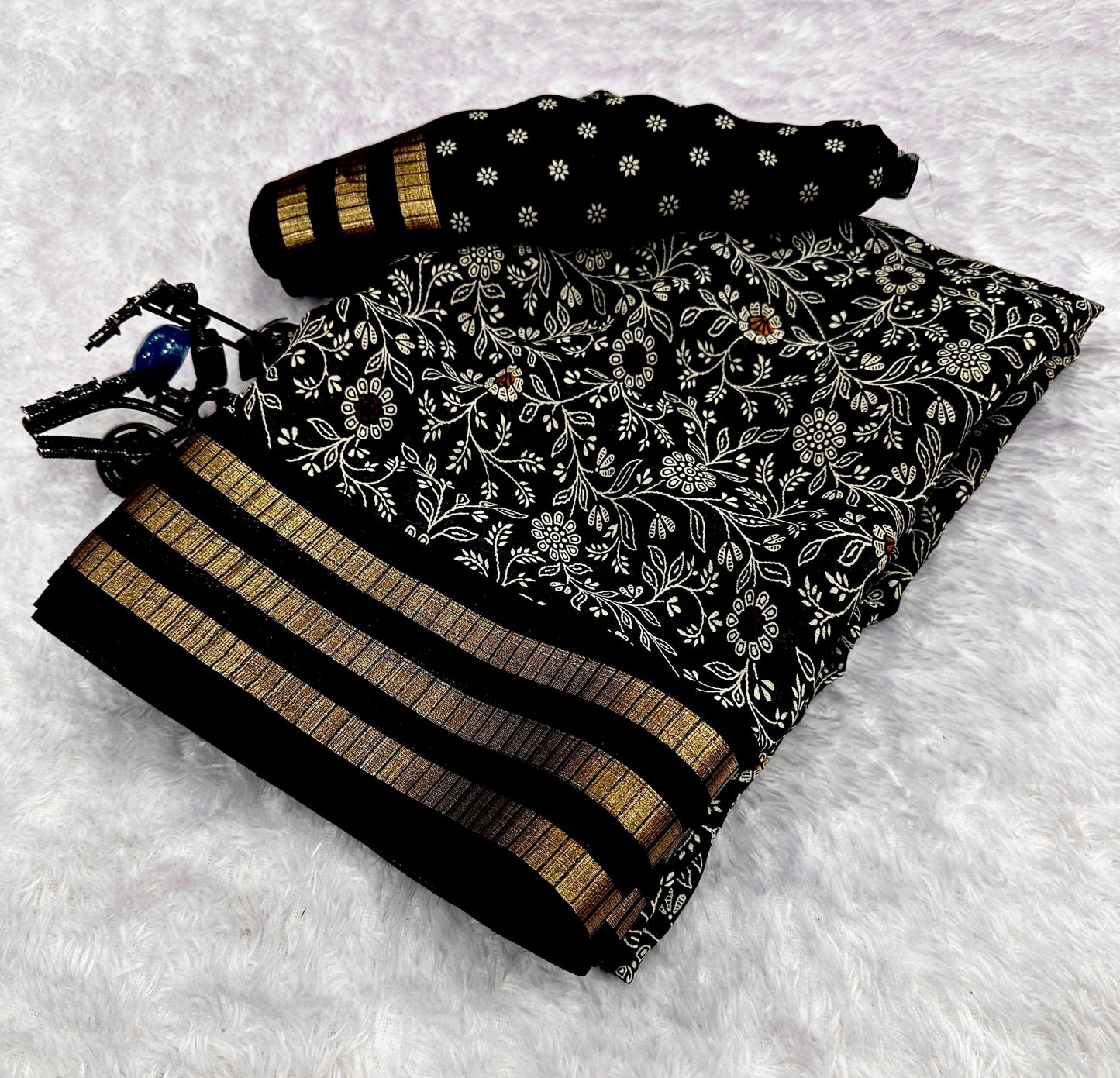Classic Primium  Grorgette Golden Broder Black Saree