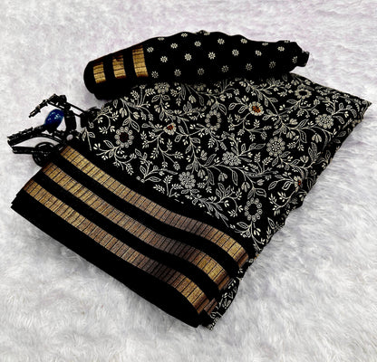 Classic Primium  Grorgette Golden Broder Black Saree