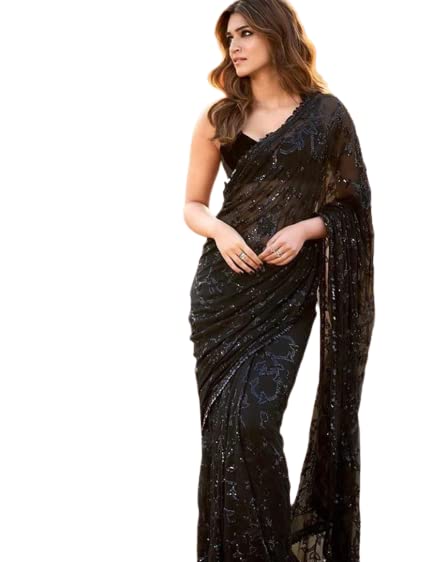 Black Georgette Sequnce Work Saree With Art Silk With Blouse