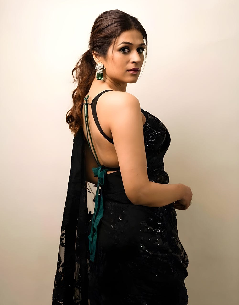 Black Georgette Heavy Multi Embroidery Stich Black Dimond Saree