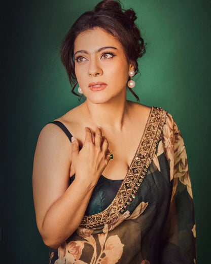 Floral Print Orgenza Silk WIth Heavy lace Broder Saree