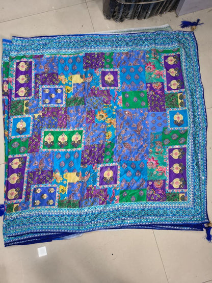 Ethnic Motifs Mirror Work Chinnon Silk Saree
