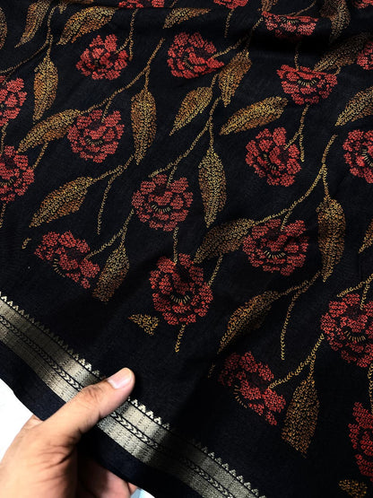 Soft Tissue Silk Saree With All-Over Flower Print