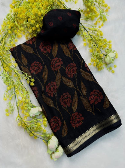 Soft Tissue Silk Saree With All-Over Flower Print