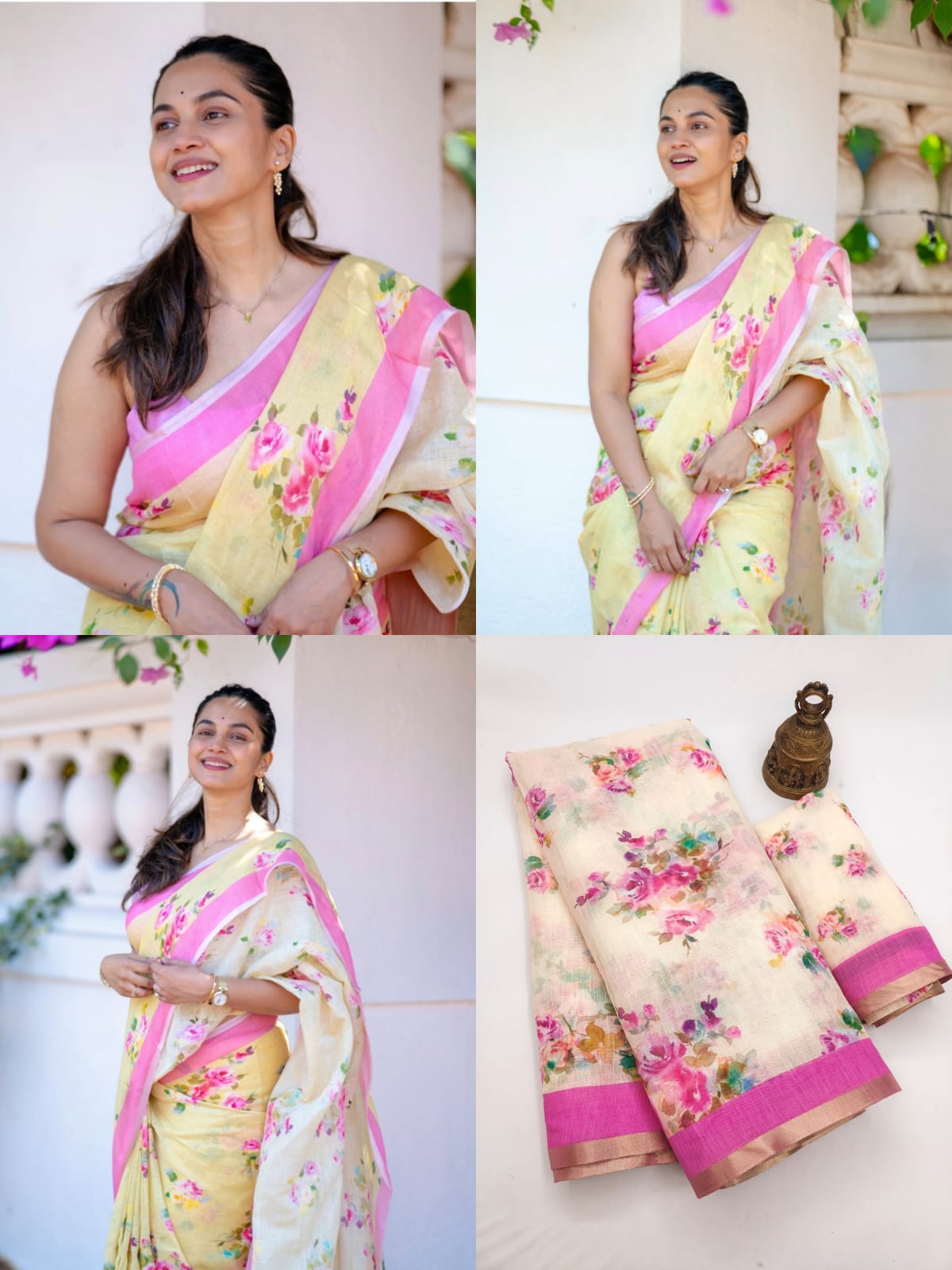 Premium Butter Soft Cotton Linen Saree With Soft Floral Print