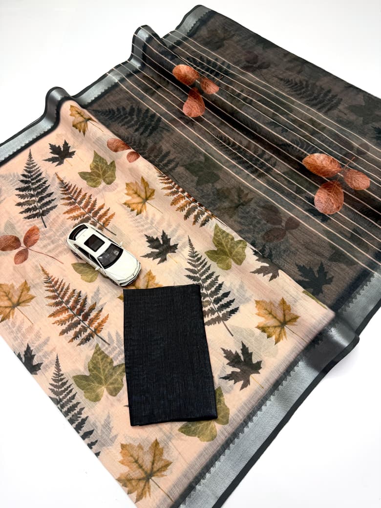 Premum Look Soft Linen Cotton Saree With Silver Broder