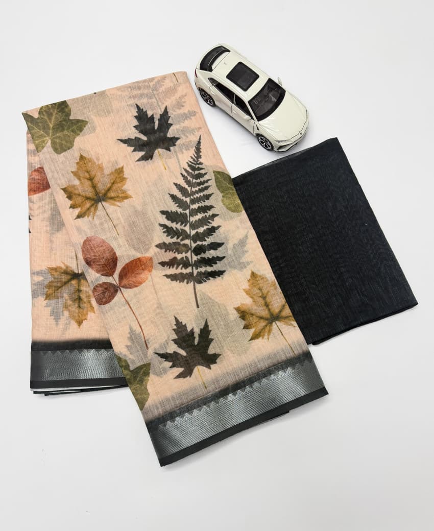 Premum Look Soft Linen Cotton Saree With Silver Broder