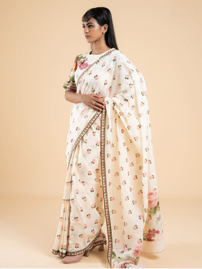 Premum Look Soft Linen Cotton Floral Print Saree