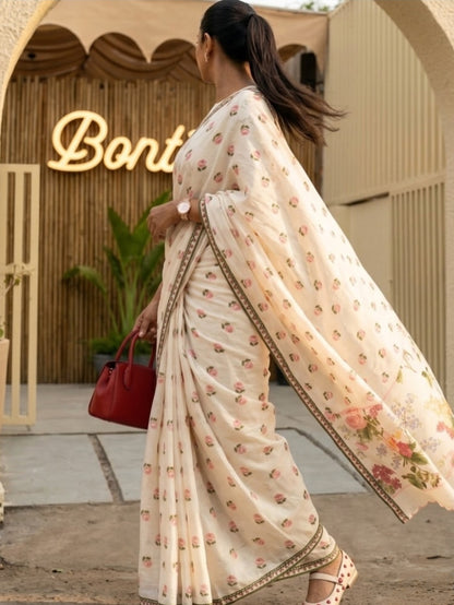 Premum Look Soft Linen Cotton Floral Print Saree