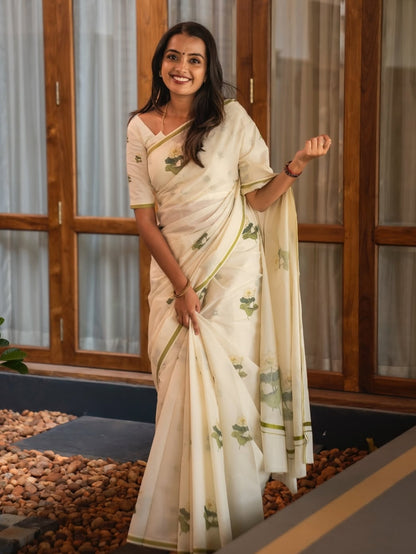Premum Look Soft Linen Cotton Floral Print Saree