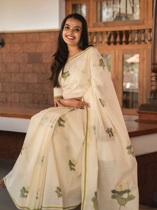 Premium Look Soft Linen Cotton Floral Print Saree